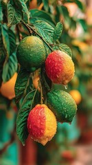 Obraz premium Colorful citrus fruits on branch