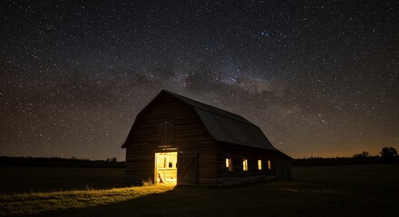 Barn Under Starry Night