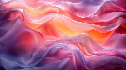 Obraz premium Vibrant flowing silk fabric in shades of pink, orange, and purple, creating a dreamy and elegant backdrop for fashion or design projects.