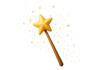 Magic golden star wand with sparkling glitter effect on transparent background. Isolated illustration