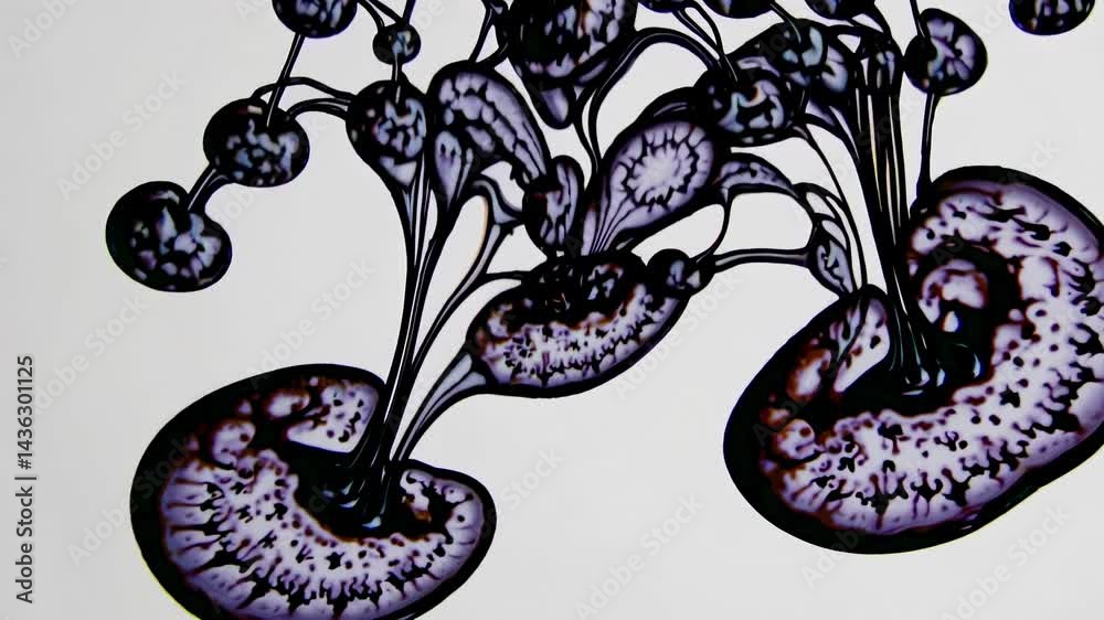 Canvas Prints black and orange ink are mixing in water, creating abstract shapes resembling interconnected bubbles