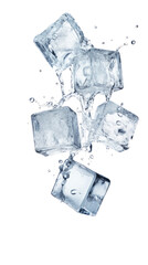 Obraz premium Clear Ice Cubes Splashing into Water, Perfect for Refreshing Drinks and Cool Beverages on transparent background
