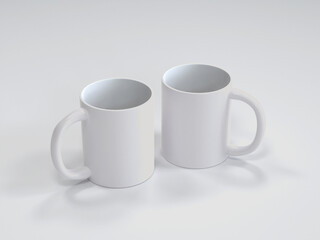 Empty White Mug Tilted with Shadow on Light Surface