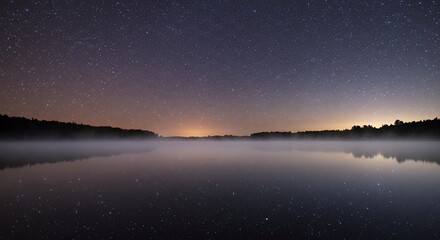 Starry Night Sky Over Lake
