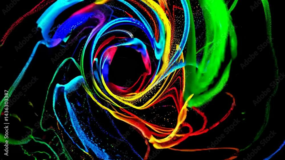 Canvas Prints bright, colorful particles are flowing and swirling, creating a vibrant circular shape against a dar