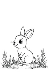 Cute Bunny Sitting In Grass Outline