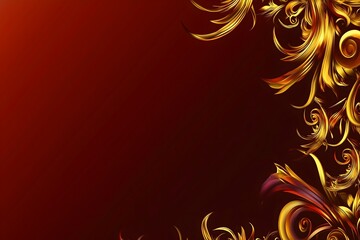 Elegant gold scrollwork on a rich red background, featuring ornate vintage filigree and intricate swirls for a luxurious decorative frame concept