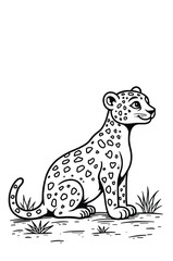 Leopard Sits In Grass Sketched