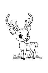 Cute Cartoon Deer Stands In Grass