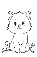 Cute Cartoon Kitten Sitting Outside