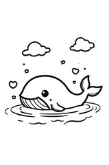 Cute Whale Cartoon Floating In Water