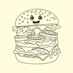 Deliciously Stacked Burger Illustration with Cheese, Lettuce