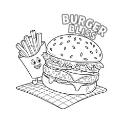Deliciously Stacked Burger Illustration with Cheese, Lettuce