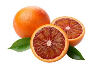 A blood orange and its slices isolated on transparent background