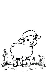 Cute Lamb Stands In Meadow Drawing