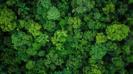 Naklejka premium A dense tropical forest canopy viewed from above