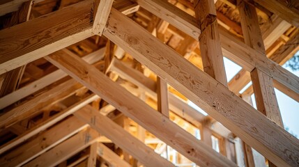 A detailed shot of cross-bracing in a house frame for stability.