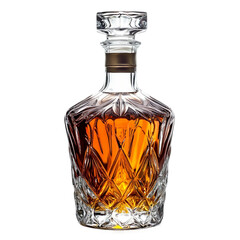 [Transparent Background PNG] Whiskey in decorated crystal glass bottle, whisky or bourbon in vintage bottle. 