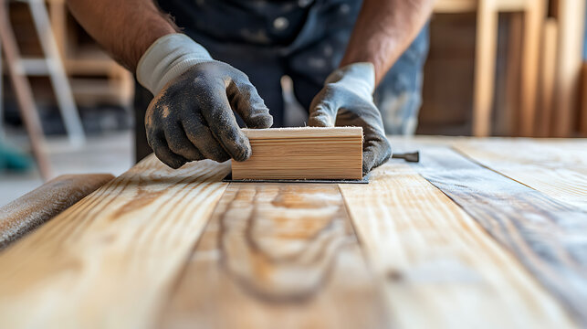 Carpenter Working with Wood in Workshop