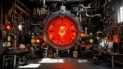 Fototapeta premium Glowing Reactor Core in Industrial Facility