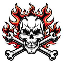 Fototapeta premium Skull with fire flames Fire Flame Burning Heat Vector illustration isolated on white background.
