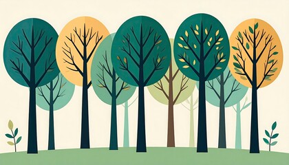 Minimal forest illustration with simple trees and leafy branches, low detail