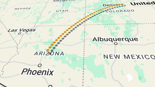Travel Animation from Denver to Phoenix USA with bounce pin locations
