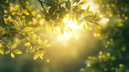 Obraz premium Lush foliage bathed in golden sunlight