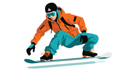 Obraz premium Snowboarder_Illustration_Action_Pose_Cool_Winter_Sport_Graphics_Orange_Jacket_Helmet_Goggles_Snow_Adventure_Design_Snowboarding_Art_Fun_Lifestyle