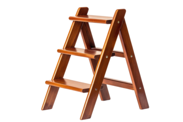 Foldable Mahogany Ladder Shelf With Shiny  isolated on a transparent background