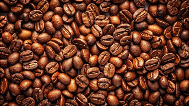 Aromatic Roasted Coffee Beans A Rich and Detailed Close-Up Texture of Dark Brown Beans, Ideal for Beverage Packaging or Culinary Designs