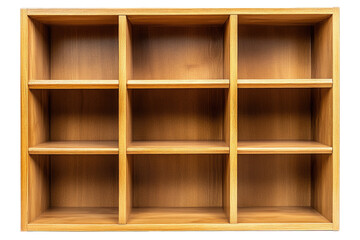 Staggered Compartment Maple Bookshelf on transparent background