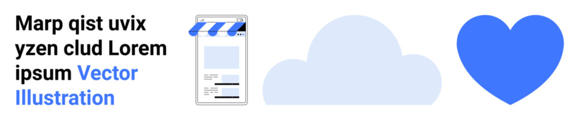 Smartphone interface with a striped header, a soft cloud, and a heart shape emphasizing connection, digital tools, and positive emotions. Ideal for technology, apps, cloud storage, social media