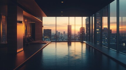 Rooftop Pool City Sunset