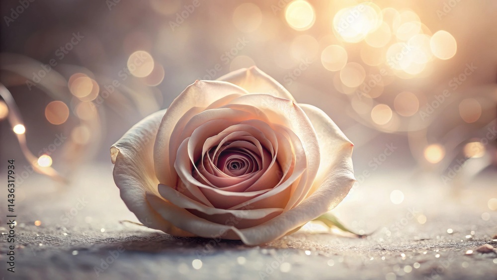 Aufkleber a single, softly illuminated rose rests delicately on a shimmering surface, bathed in the warm glow 