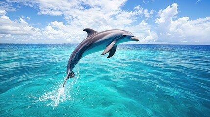 Obraz premium A dolphin jumping out of tropical waters