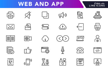 Web and app line icon set. User interface, app, web, web design, button, contact UI kit outline icon collection. UI thin outline icon pack