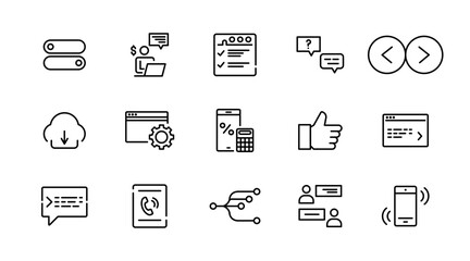 Web and app line icon set. User interface, app, web, web design, button, contact UI kit outline icon collection. UI thin outline icon pack