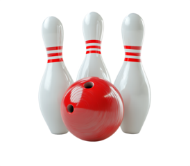 bowling ball hits bowling pins isolated on white background PNG.AI GENERATED