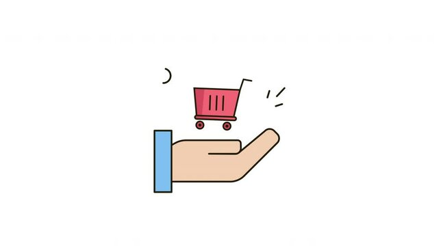 animation Hand holding a red shopping cart.
