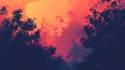 Crimson Sky Over Silhouetted Treescape