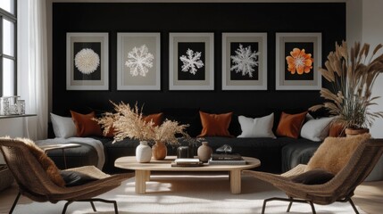 Modern Living Room Interior Design with Dark Walls