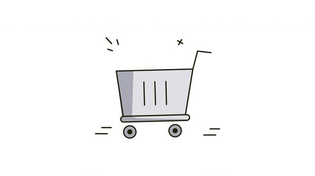 animation Shopping cart on wheels.