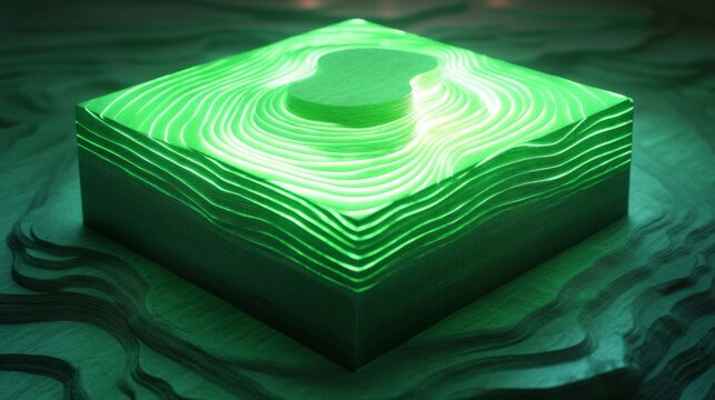 Luminous Green Abstract Cube with Intricate Lines