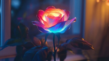 Glowing Colorful Rose at Night