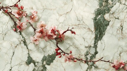 Naklejka premium Pink Cherry Blossoms on a Marble Background