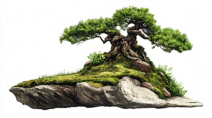 Exquisite Bonsai Plant on White Background for Zen Garden and Interior Decor