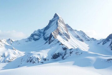 Snow-covered mountain peak against bright white sky, nature, high, clean
