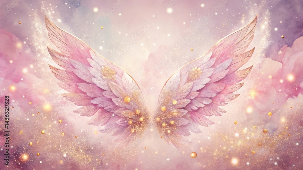 Aufkleber angelic wings in a sparkling celestial dreamscape a delicate and elegant artistic render