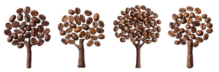 Artistic Representation of Coffee Bean Trees on Transparent Background for Creative Projects